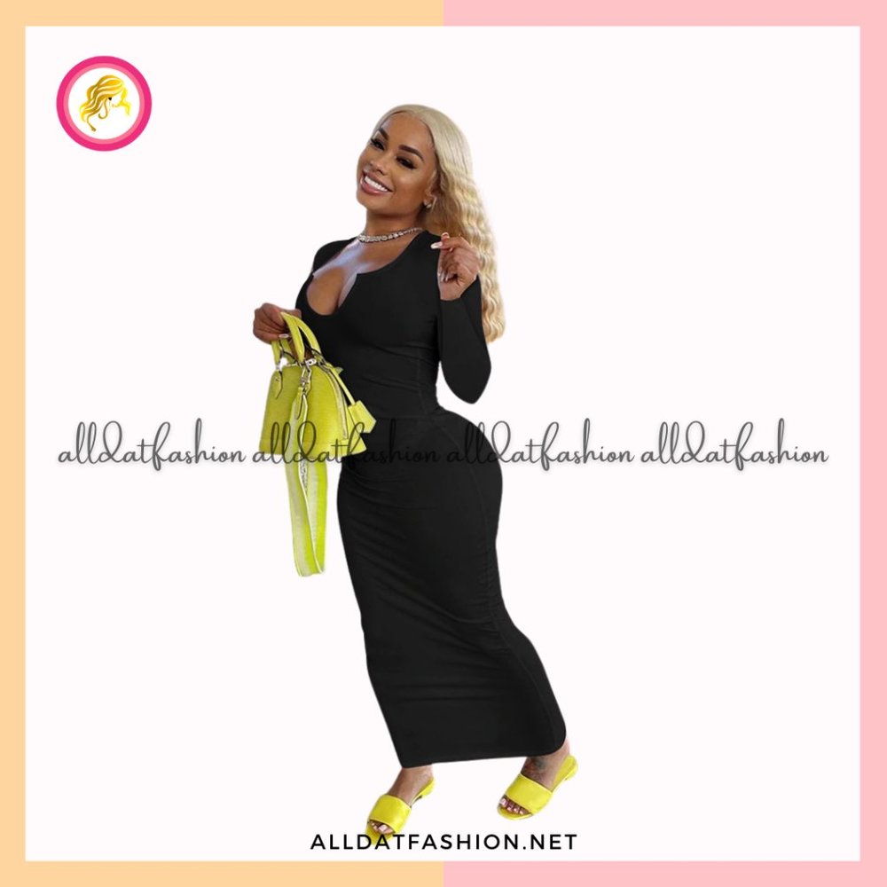 Mia Long Sleeve Scoop Neck Ribbed Long Dress